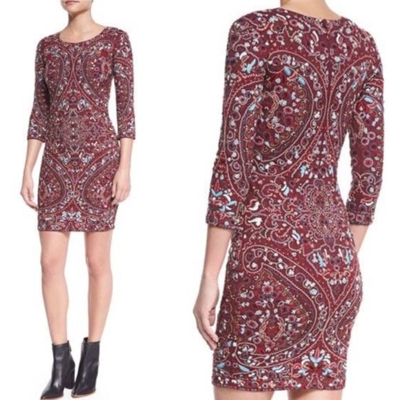 Haute Hippe Paisley Embroidered Dress Women's Size 4 Lined Deep Red Beautiful - Picture 1 of 7